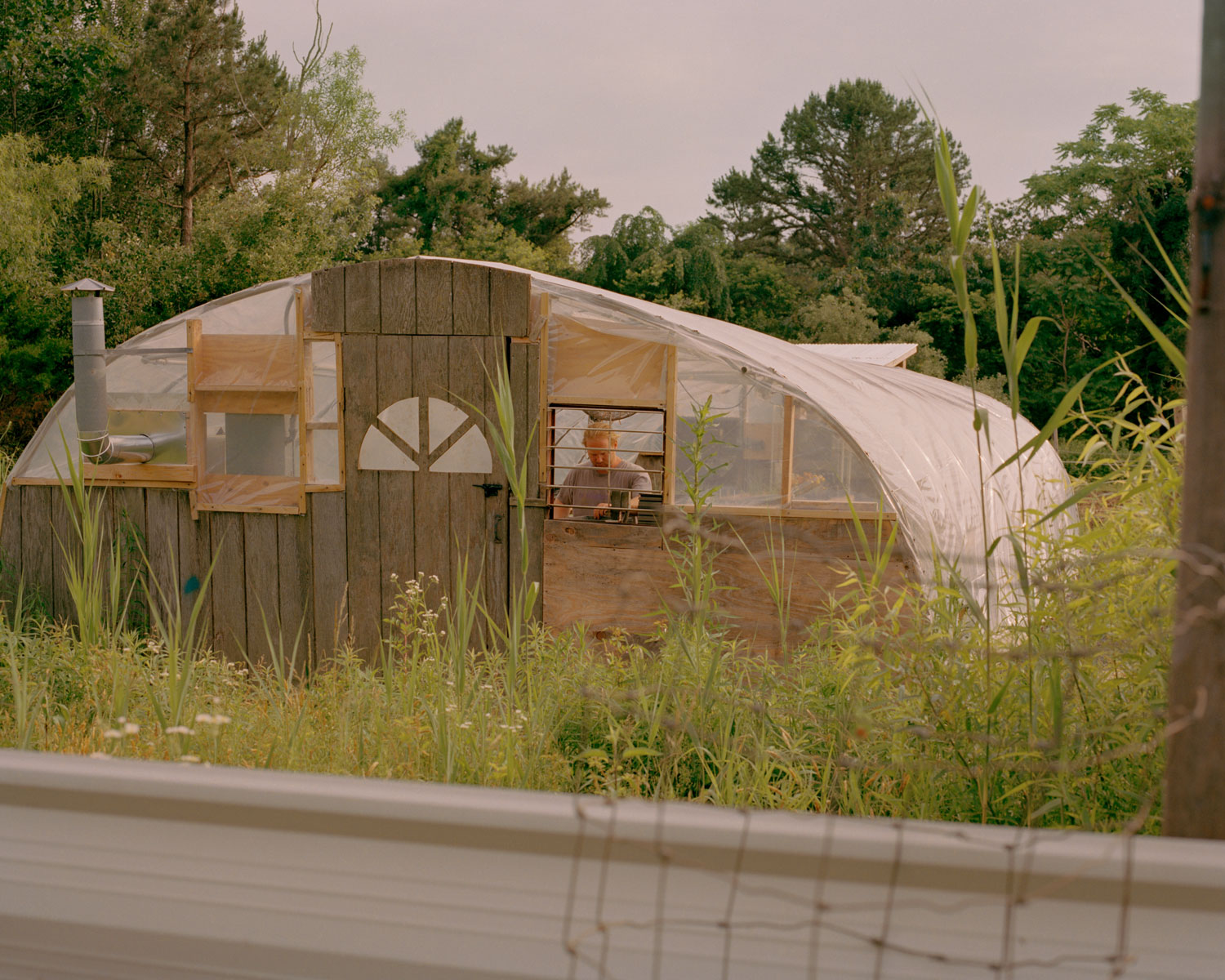Jack tends to crops and flowers in a handcrafted greenhouse at Hope Farm.